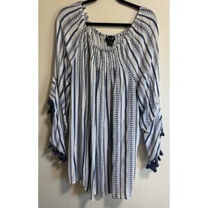 Striped Over the Shoulder Blouse Top Cover Up Coastal Boho Beach Plus Size 3X